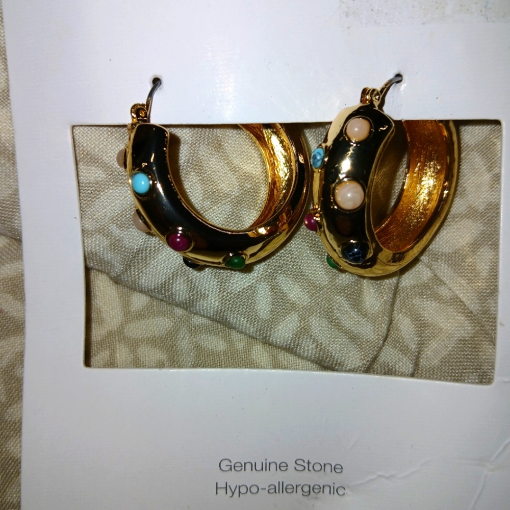 Gold enamel hoop earrings